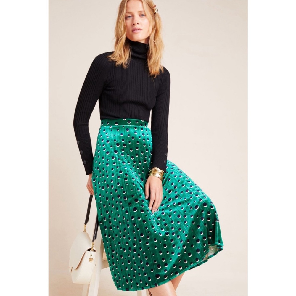 Anthropologie Maeve Carly Pleated Velvet Midi Skirt, sz Large